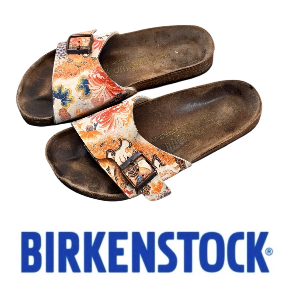 Birkenstock Madrid Orange and Blue Floral Sandals